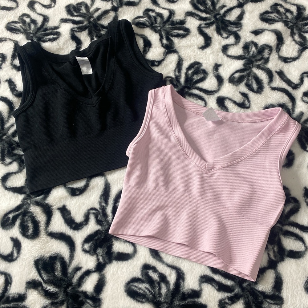 Women's Black and Pink Crop Tops